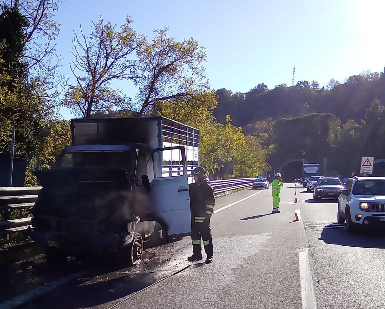 SI Incendia un van porta cavalli. salvi conducente e animale