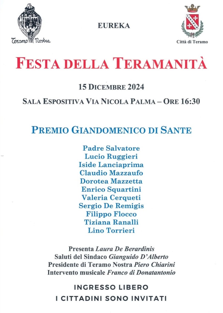 Domenica 15 dicembre, 31° Premio della Teramanita’  2024 “Giandomenico Di Sante”