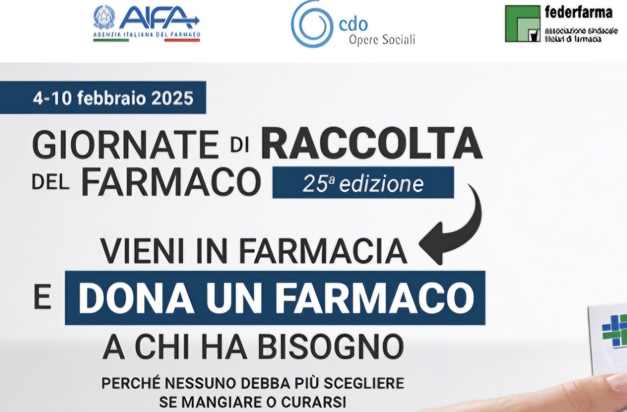 Giornata della Raccolta del Farmaco dal 4 al 10 febbraio. 12.631 confezioni raccolte in Abruzzo