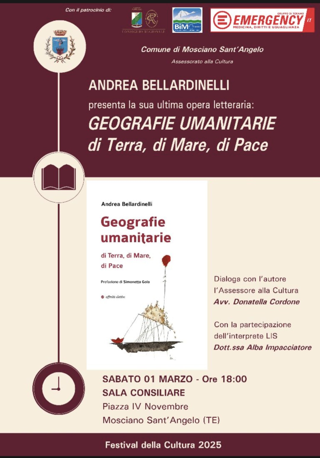 Festival della cultura a mosciano: Il primo marzo presentazione del Libro Di Andrea Bellardinelli.