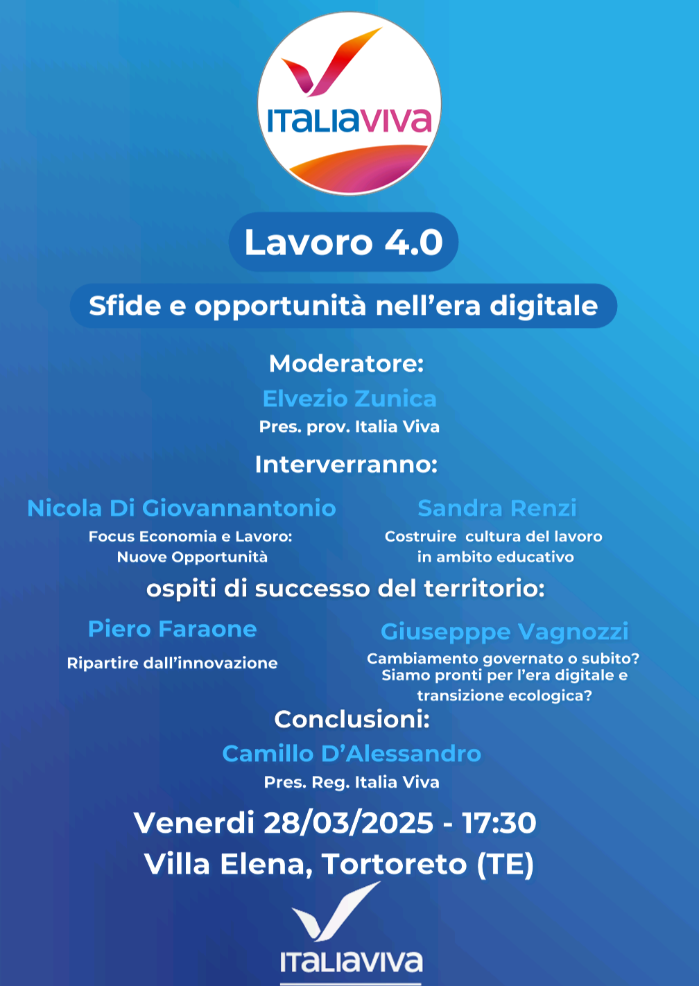 “Lavoro 4.0: sfide e opportunità nell’era digitale”. Dibattito pubblico sul tema, organizzato da Italia Viva Teramo