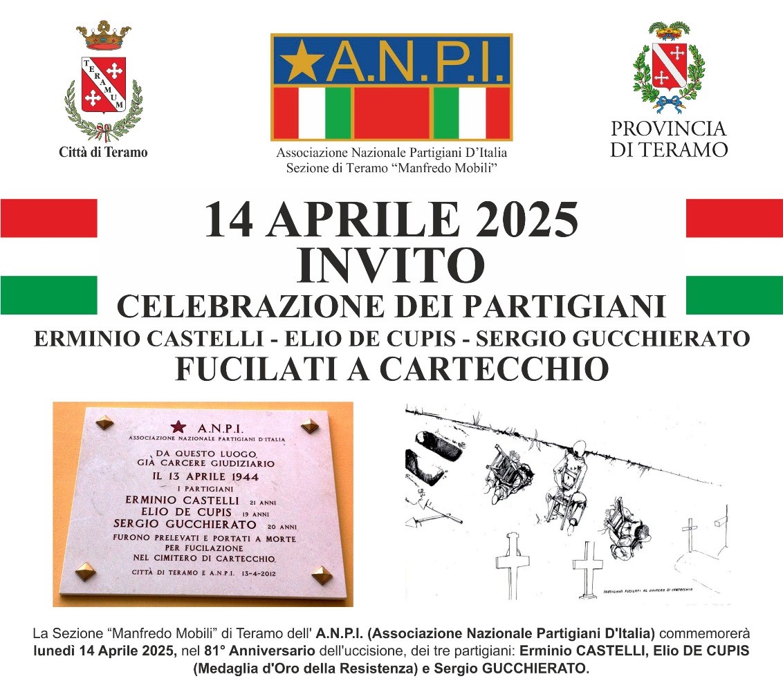 Lunedi prossimo, a teramo, commemorazione dei partigiani fucilati a Cartecchio