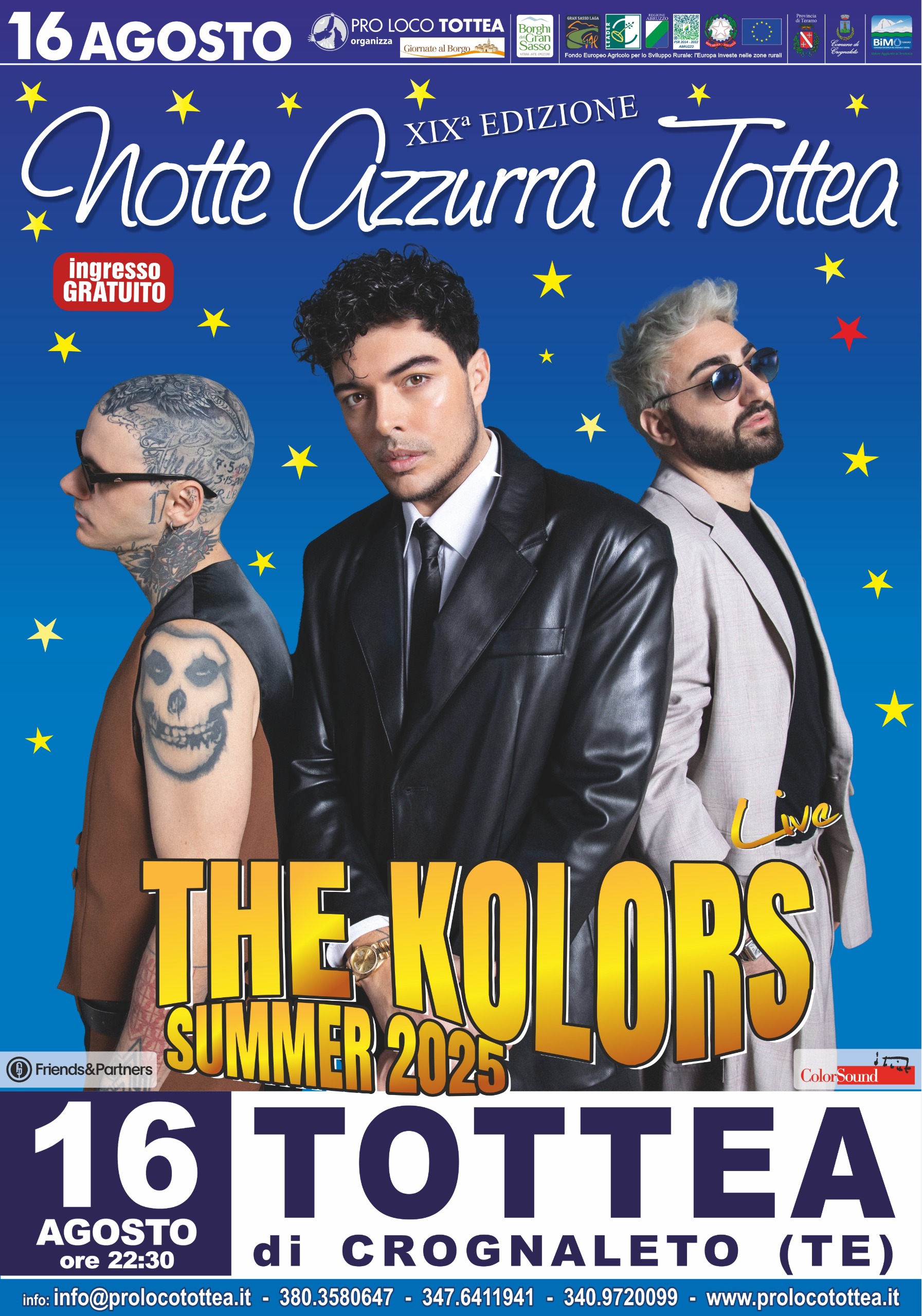 Tottea. La Notte Azzurra apre il 16 con i The Kolors