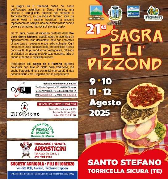 Torna la “Sagra de li’ Pizzond” a Santo Stefano di Torricella Sicura: dal 9 al 12 agosto