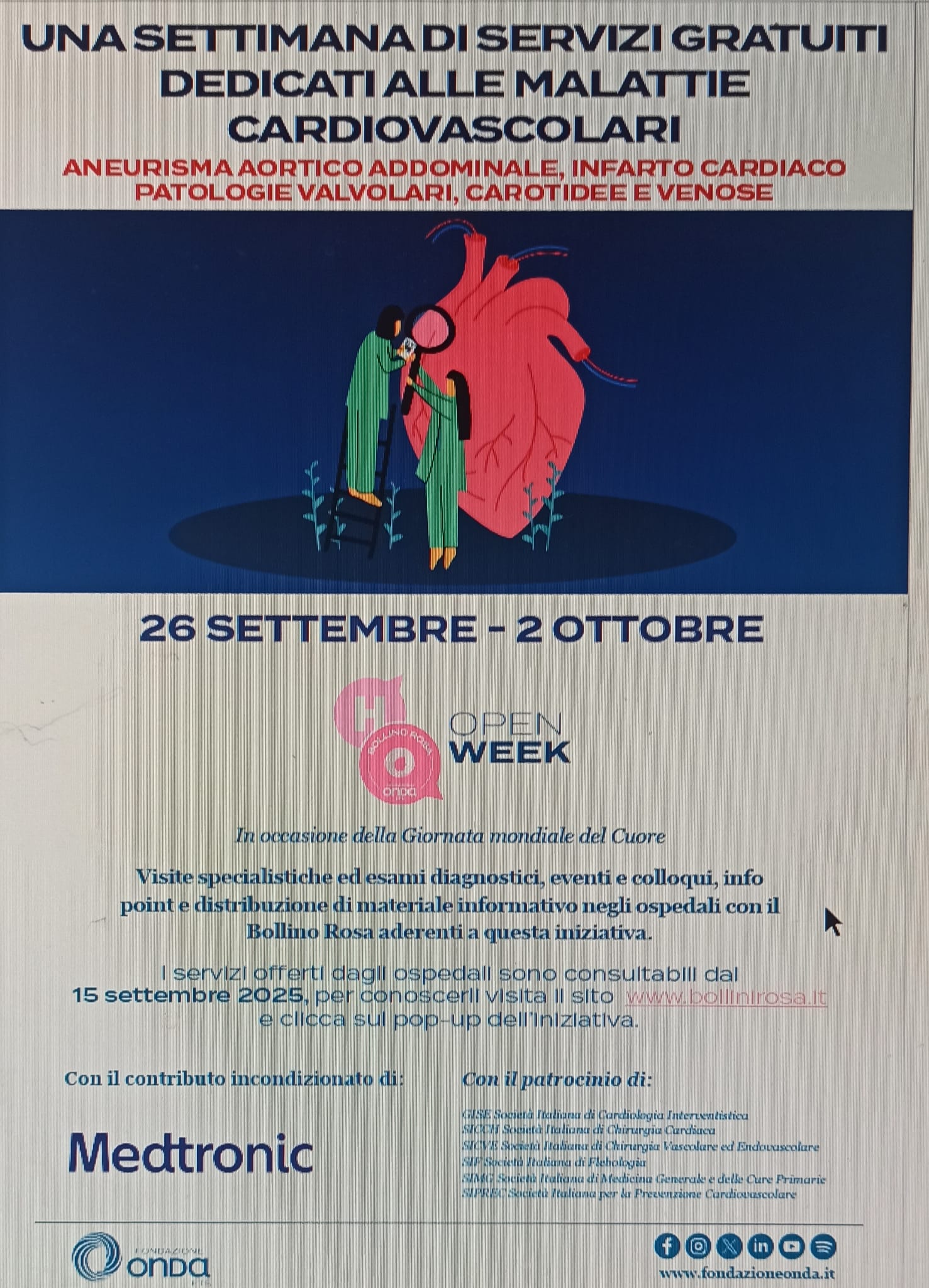 Malattie cardiovascolari, aperte le prenotazioni per la Open week