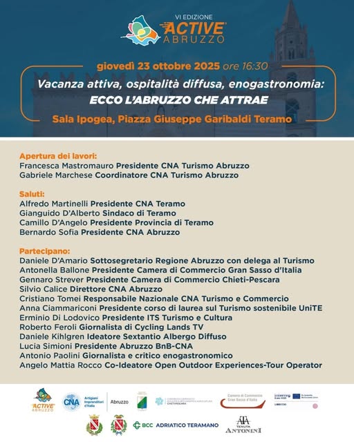 A Teramo, Active Abruzzo 2025: al via la “Fabbrica delle idee” per il turismo regionale.