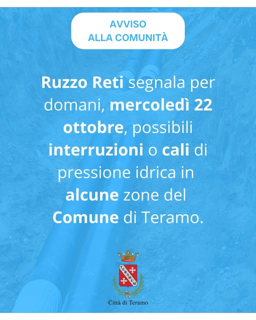 Domani possibili interruzioni idriche. Dove e in quali orari