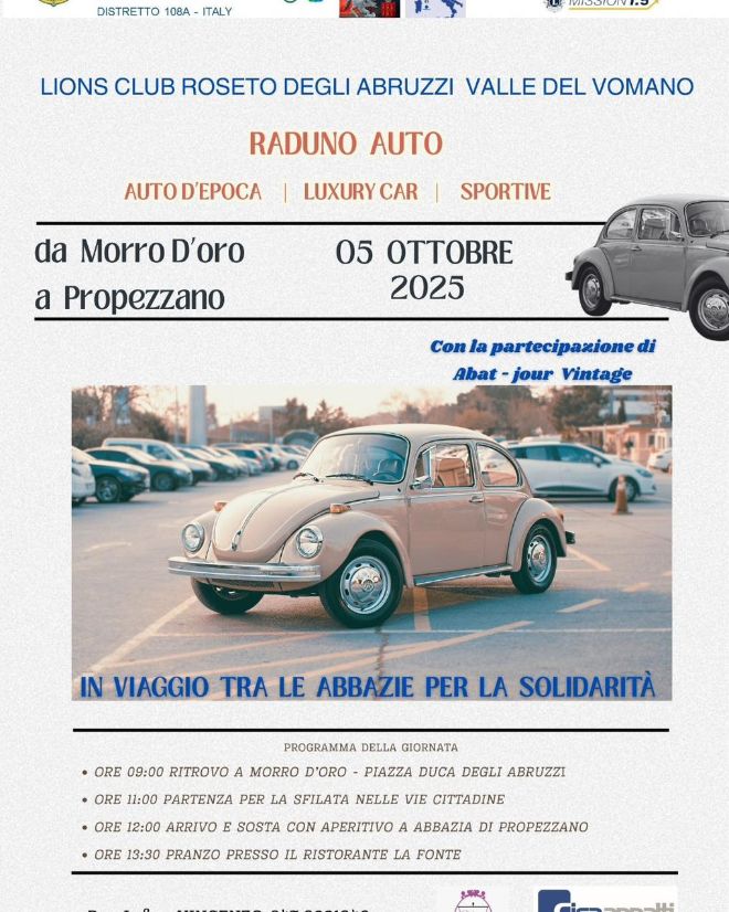 Motori, Cultura e Solidarietà: a Morro D’Oro il Primo Raduno di Auto d’Epoca per le Donne