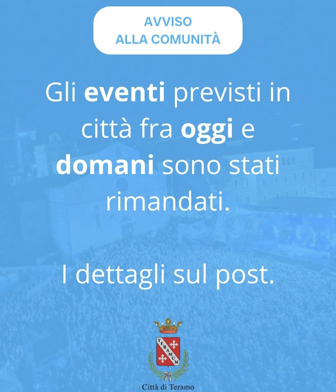 Teramo. Eventi rinviati per maltempo: ecco il nuovo calendario