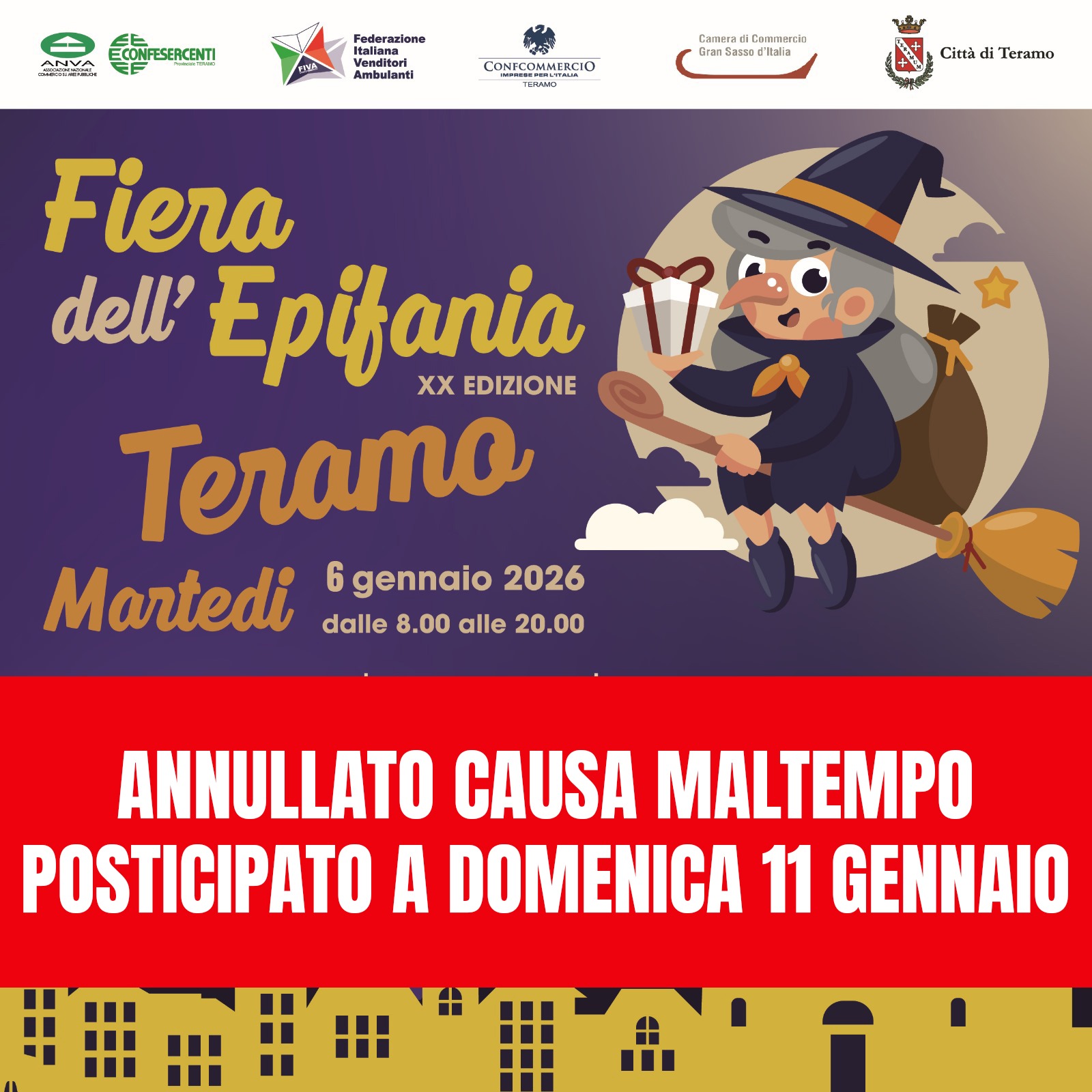 Teramo. Rinviata la Festa dell’Epifania, si terrà domenica 11