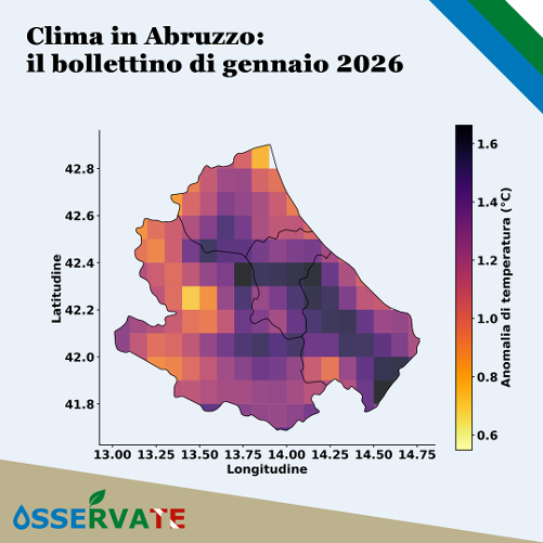 Gennaio 2026: temperature sopra le medie storiche e precipitazioni eccezionali in Abruzzo secondo OsservaTE