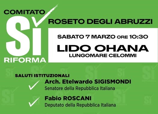 Riforma della giustizia: incontro pubblico a Roseto degli Abruzzi in vista del voto