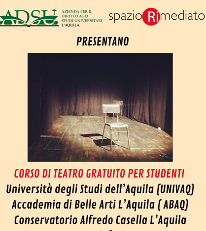 ADSU L’Aquila lancia un laboratorio teatrale gratuito per gli studenti