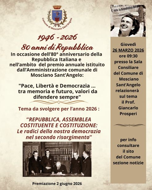 Mosciano Sant’Angelo istituisce il Premio “Pace, Libertà e Democrazia” per gli studenti