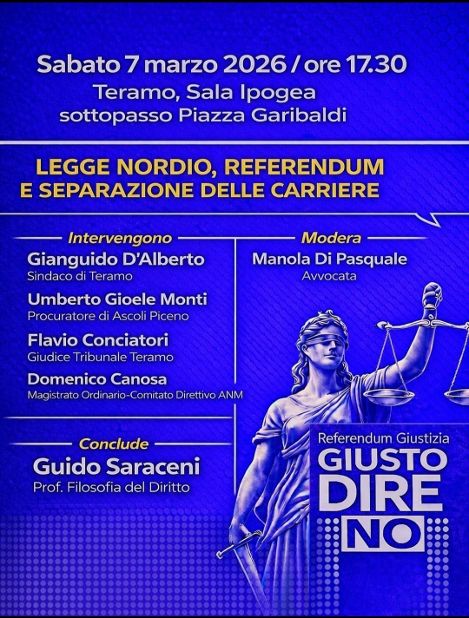 Teramo, incontro pubblico sulla riforma della giustizia e sul referendum confermativo
