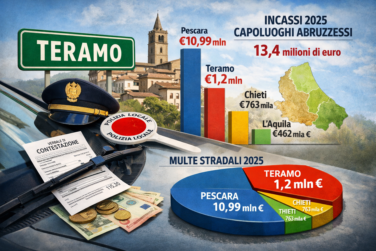 Incassi da sanzioni, Teramo supera 1,2 milioni, secondo posto in Abruzzo