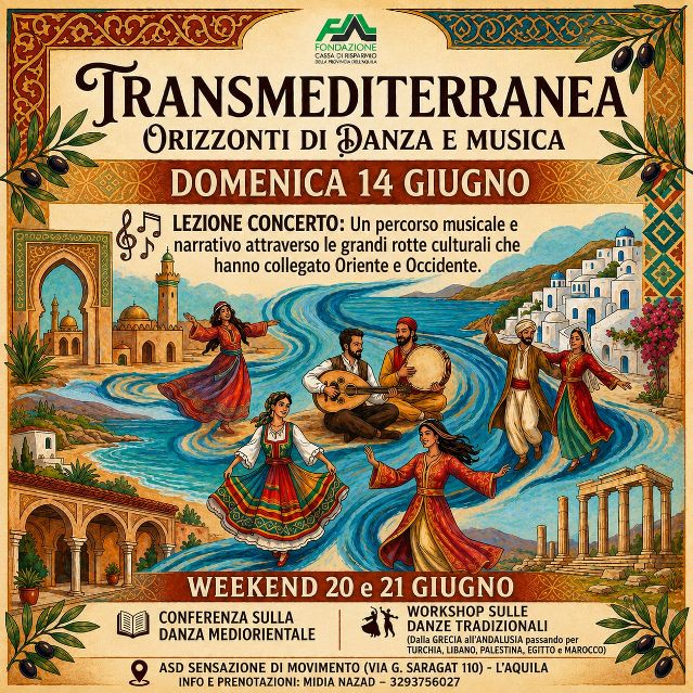 Cultura e tradizioni del Mediterraneo: tre giorni di studi e spettacoli a L’Aquila