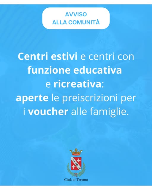 Teramo, aperte le preiscrizioni ai contributi per i centri estivi 2026