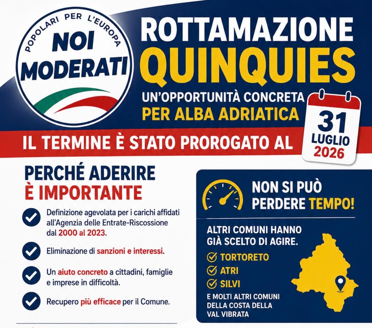 Alba Adriatica. Rottamazione Quinquies, l’appello di Noi Moderati: “Il Comune valuti l’adesione”