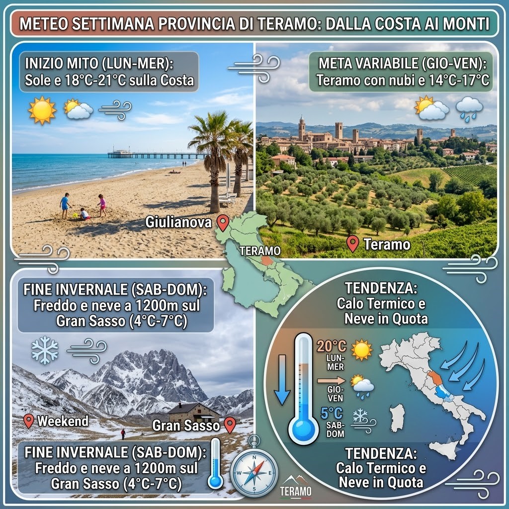 Clima, la settimana nel Teramano: primavera a inizio settimana, ma il weekend riporta il freddo in quota