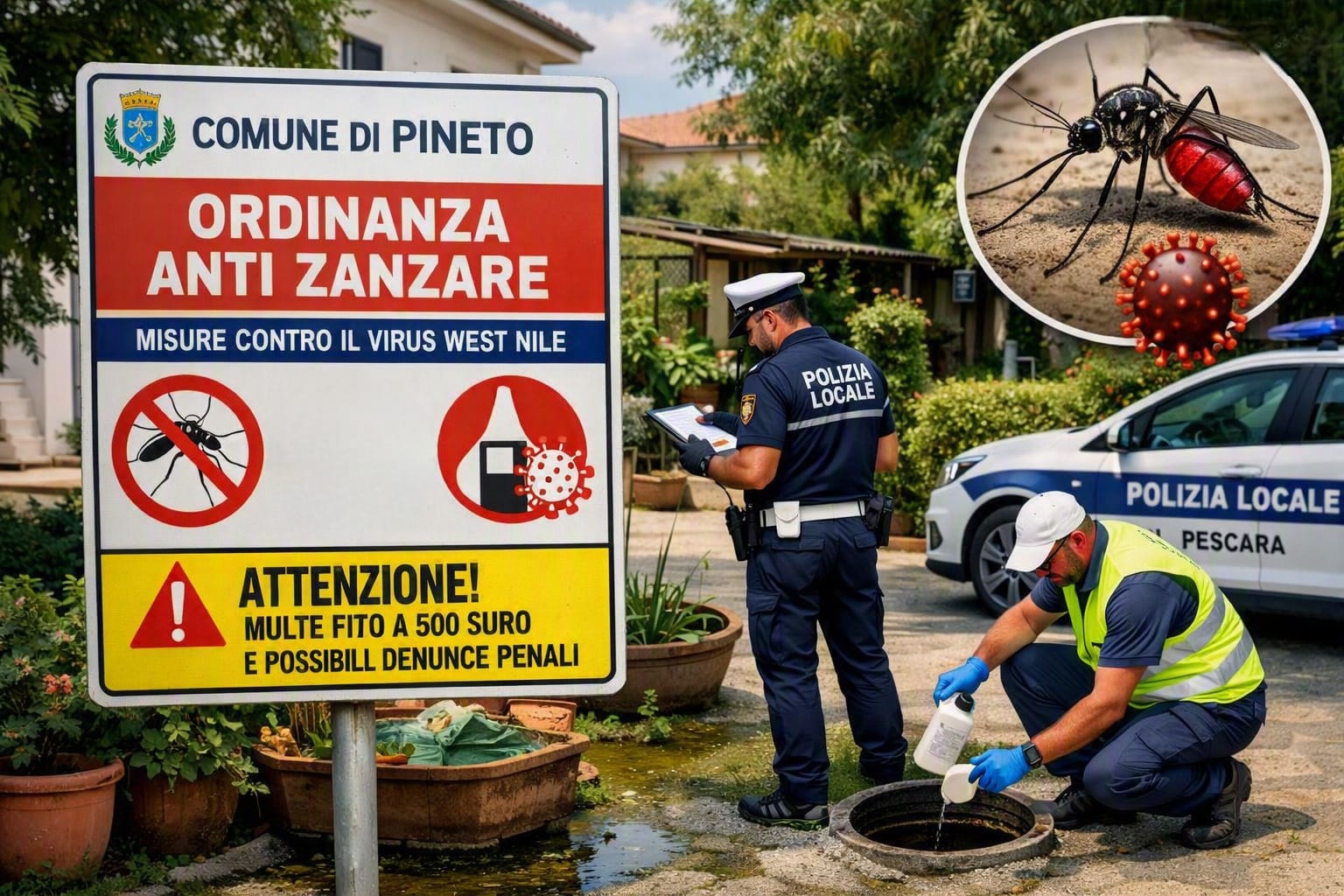 Pineto. Guerra al virus West Nile: multe fino a 500 euro a chi non rispetta le disposizioni. Possibili anche conseguenze penali per i comportamenti pregiudizievoli per la salute pubblica