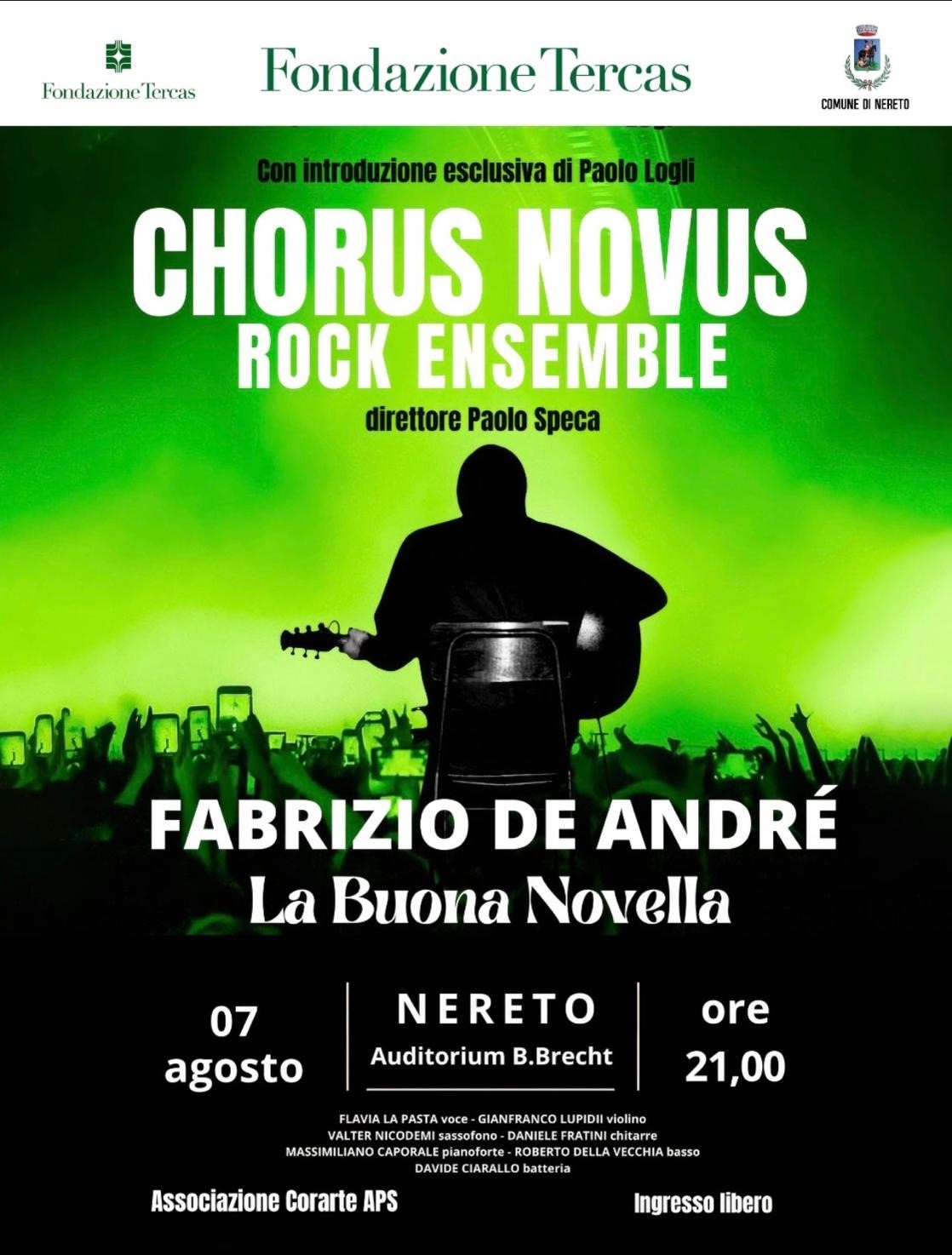 Nereto. Il 7 agosto il Chorus Novus Rock Ensemble porta “La Buona Novella” di Fabrizio De André
