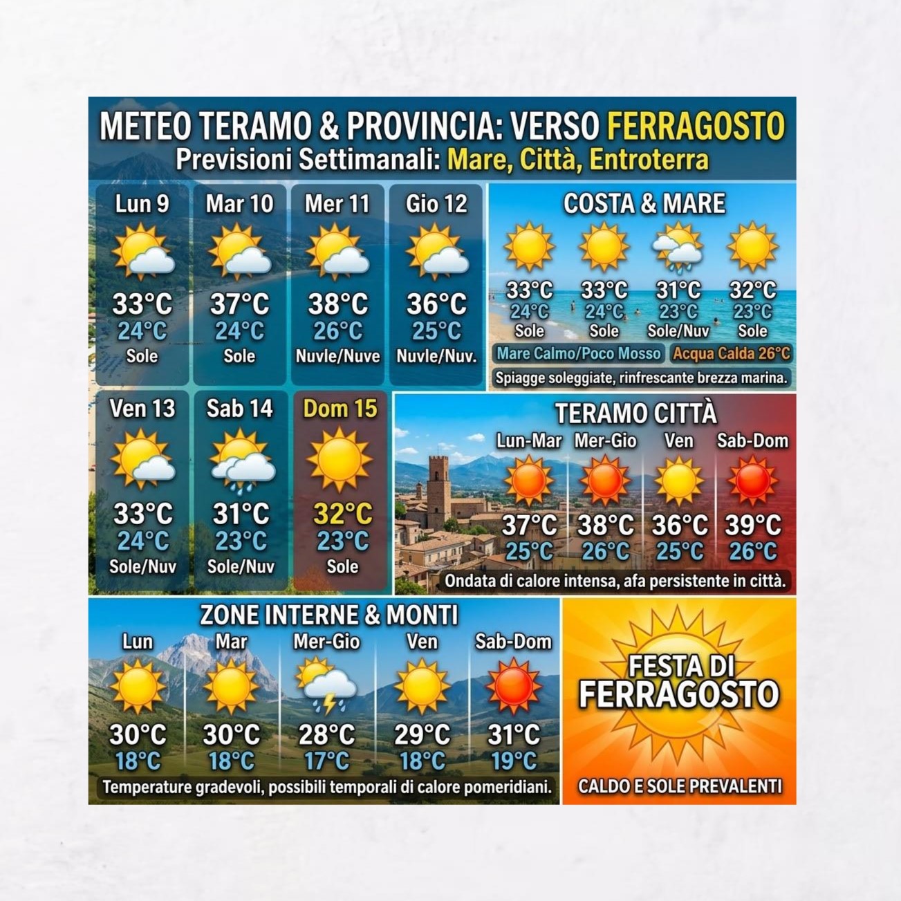 Meteo Teramo e Provincia: Una settimana all’insegna del caldo torrido e dell’incertezza, fino a Ferragosto