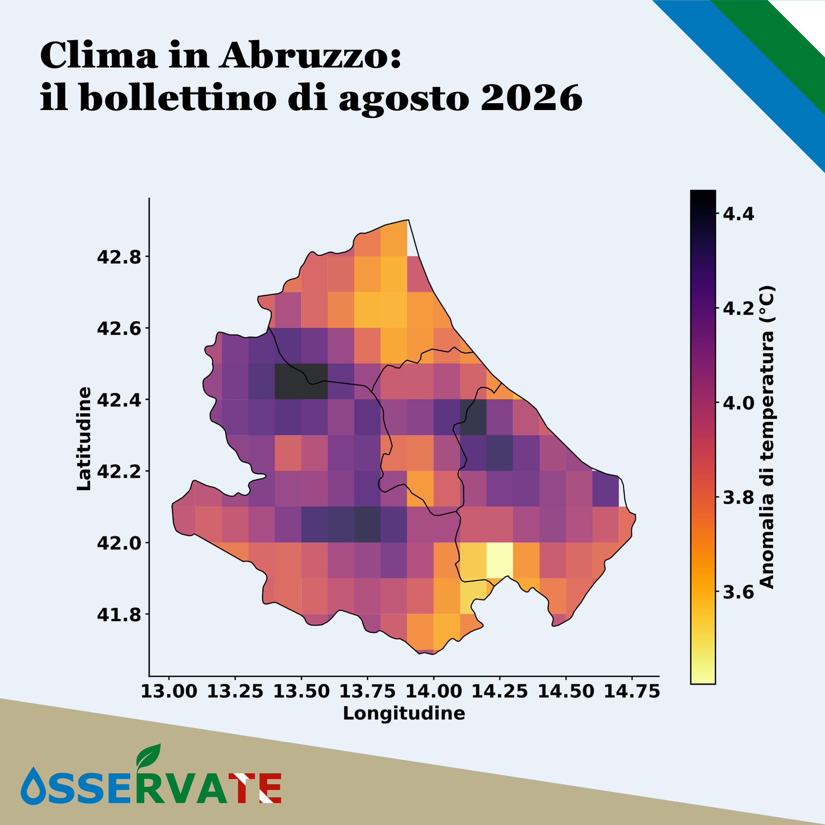 Agosto 2026: caldo estremo e scarse piogge in Abruzzo secondo OsservaTE