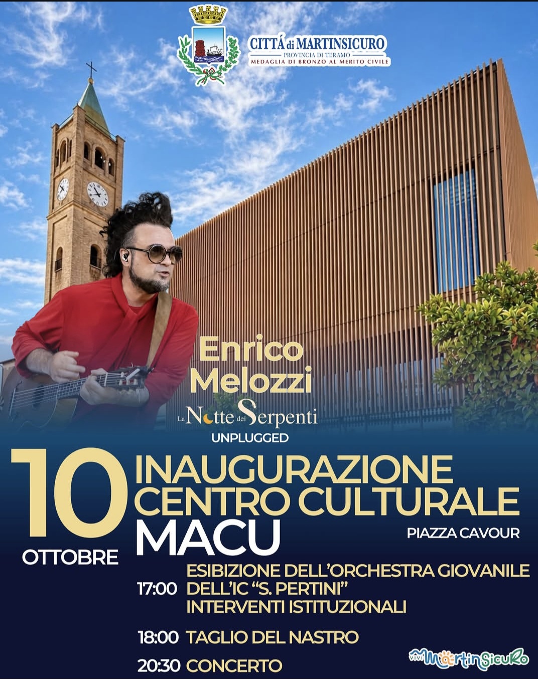 Martinsicuro. Il MACU, il nuovo polo culturale apre le porte in Piazza Cavour. Inaugurazione con Enrico Melozzi e “La Notte dei Serpenti Unplugged”