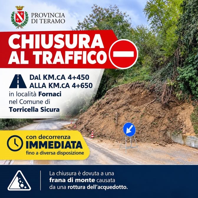 Smottamento sulla Sp 48: interdetto un tratto in località Fornaci di Torricella